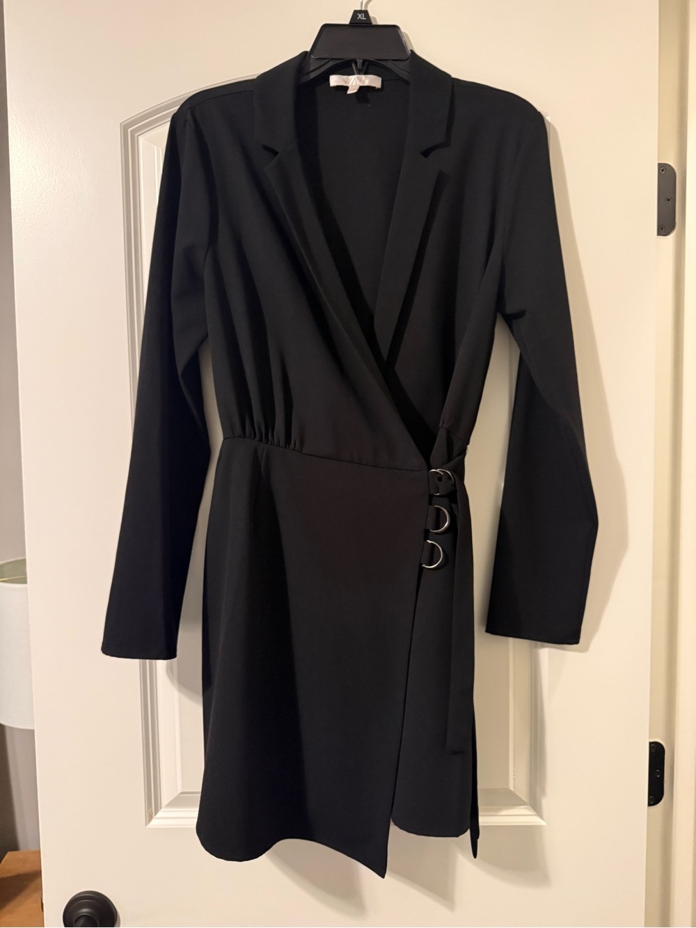 Wayf Black Long Sleeve Wrap Dress with Ring Accents
